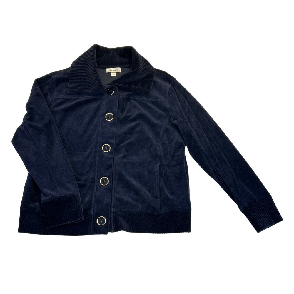 Dressbarn Jacket Womens XL Blue Button-Up Velvet Ribbed‎ Collar Cuffs Waist